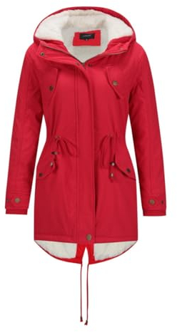 YYNUDA Wintermantel Damen Warm Gefüttert Winter Parka Mittellang Winterjacke Winterparka mit Fellkapuze Dicke Coat Große Größen #337 Rot XXL