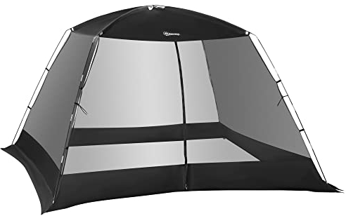 Outsunny Carpa de Jardín 3x3x2 m Cenador para 4-6 Personas con 4 Mosquiteras y Puerta Incluye Bolsa de Transporte Protección Solar para Camping Viajes Exterior Negro