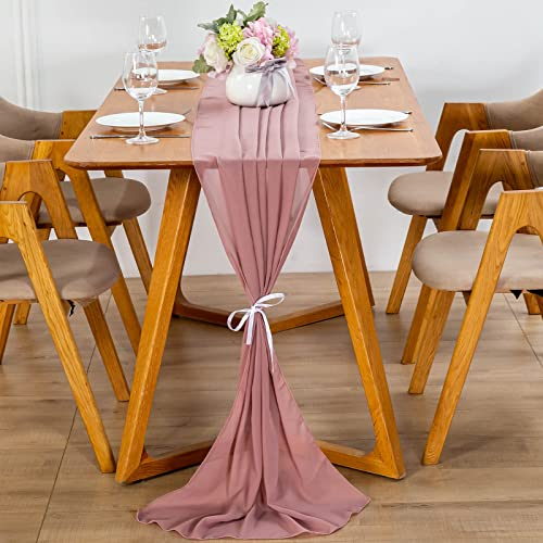 YUNSHANGHE Modern Chiffon Tischläufer, 70x600 cm Abwaschbar Tischdecke, Hochzeit Dekoratives Tischband aus Stoff, Table Runner, Tischdekoration für Hochzeit Geburtstage Kommunion (Altrosa)