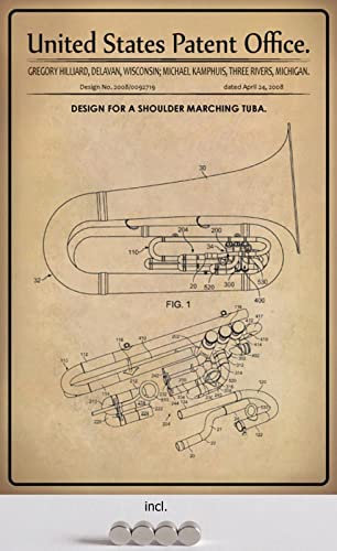 DekoDrom® Blechschild 20 x 30 cm US Patent Tuba Blasinstrument Musik historisches Motiv mit Magnete Wand Deko Sammler Geschenk