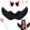 IWTBNOA Engels Flügel Kostüm, 60cm Engelsflügel Schwarz, Federflügel Engel mit Teufelshörner, Heugabel Teufel und Elfenohren, Kostümparty Verkleidung, Cosplay Kostüme Party für Halloween Karneval