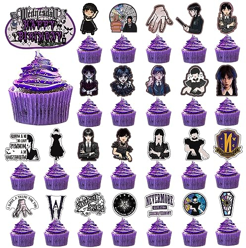 VARACL 25 decorazioni per cupcake a tema mercoledì, mercoledì horror, decorazioni per feste di mercoledì