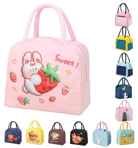 WYSUMMER Lunch Bag, Tote Bag für Frauen, Karton Cool Lunch Box Kühltasche Wasserbeständiger Lunch Organizer für Kinder und Studenten Reise Picknick School (rosa süß)