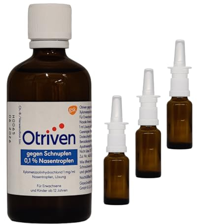 OTRIVEN gegen Schnupfen 100 ml mit 3 leeren Nasenspray Flaschen zum Abfüllen I schnelle und langanhaltende Wirkung mit Xylometazolin I Sparangebot mit Pharma Perle give-away