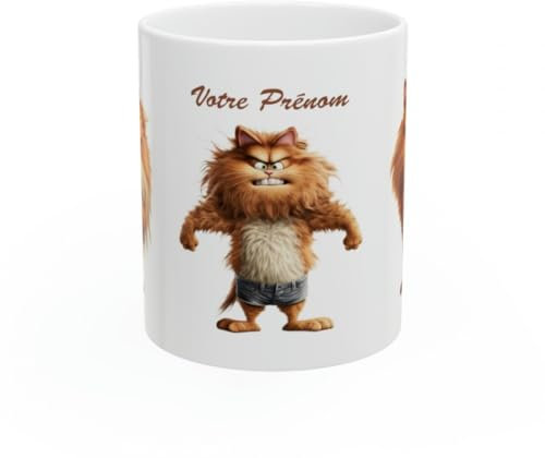 Jm-Déco Mug personnalisé Personnalisable Chat Grognon avec prénom ou Petit Texte - Idée Cadeau - Tasse Humour Rigolo Fun