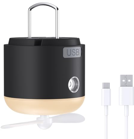 Camping Lantern, Camping Lights with Fan USB Rechargeable LED Tent Light and Tent Fan with Magnetic Base, Waterproof Portable Hanging Camping Lamp for Outdoor Hiking Fishing Working Emergency Lights