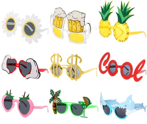 Werownsgso Party Sonnenbrille, 9-Paar lustige Hawaiian Brille, Fancy Sommer Party Foto Booth Props, Party Sonnenbrille für Strand Thema, Neuheit Party Brille für Kinder, Jugendliche und Erwachsene