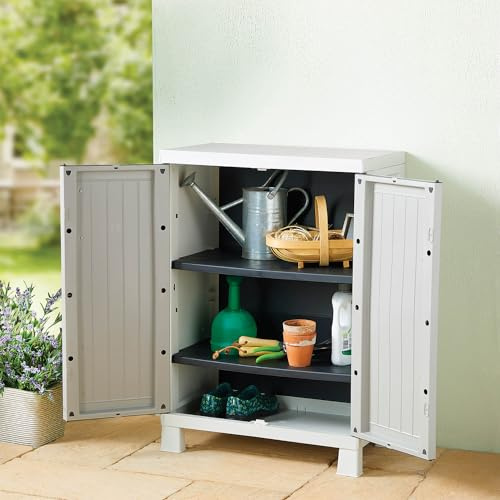 Coopers of Stortford - Small Plastic Utility Cabinet Garden Patio Garage Outdoor Tough UV and Weather-Resistant Plastic Made in Italy Adjustable Shelves Indoors or Out Wipe Clean