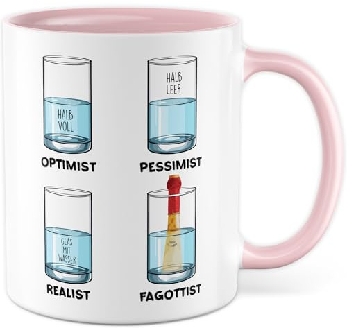 Fagottist Tasse mit Spruch - Geschenk Optimist, Halb Voll Fagottist - Kaffeetasse aus Keramik 330ml - Fagott Fagottistin Orchester Musik Instrument Kaffee-Becher Witztasse Hobby