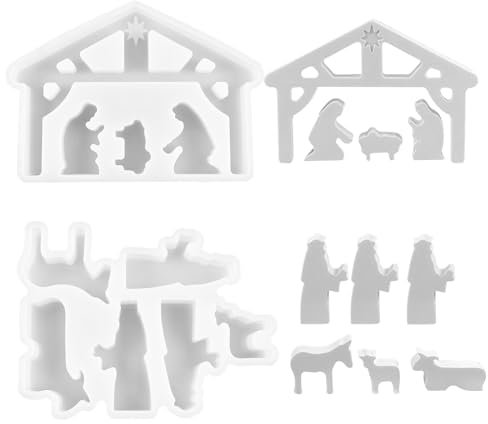 BDHYYM 2 Stück Krippe Silikon Gießform,Silikonform Krippe,Silikonformen Gießformen Krippe,Krippenfiguren Gießform,Silikon Gießform Krippe,Krippe Gießform,Silikonform Weihnachten Krippe