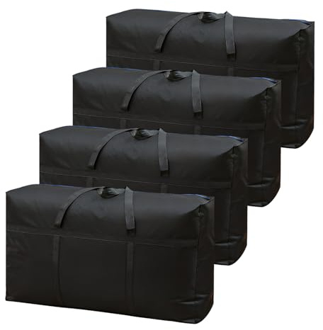 WOPPLXY 4PCS 100L Moving Boxes Large Strong, Black Moving Bags Large Storage Bags with Zip, Heavy Duty Packing Bag for Clothes, Duvet, Blankets, Bedding, Underbed