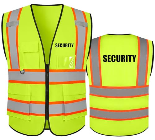 BeautyWill Personalisierte Sicherheitsweste Warnweste mit Text oder Logo und 5 Mehreren Taschen Hohe Reflektivität Warnschutz Arbeitsweste Sicherheitsweste （Gelb-XXL）