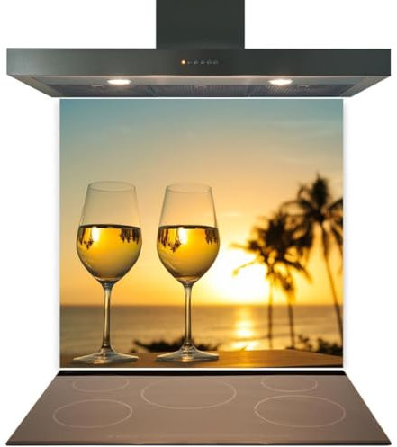 Kitchen Glass Splashback Heat Resistant Toughened Glass - Beach Wine Design - 60cm (w) x 50cm (h)