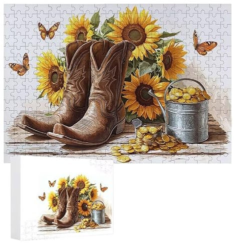Puzzle 2000 Teile Erwachsene Schuhe Sonnenblume 100 x 70 cm, 3D Visuelle Wooden Puzzle, DIY Craft Bastelpuzzles für Heimdekoration, Geschenkbox, Familie herausforderndes Puzzles F-702