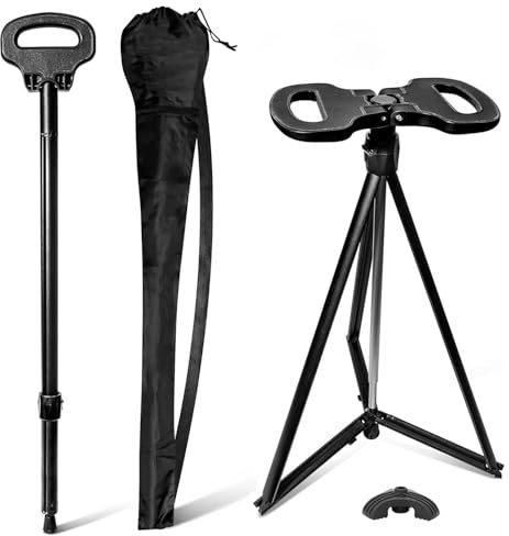 TINMAGI Bastón con Asiento Plegable, Baston Silla Plegable 2 en 1, Silla Baston con Bolsa de Transporte, Bastón de Caminar Muletas Carga Máxima 150 Kg, para Personas Mayores y Adultos