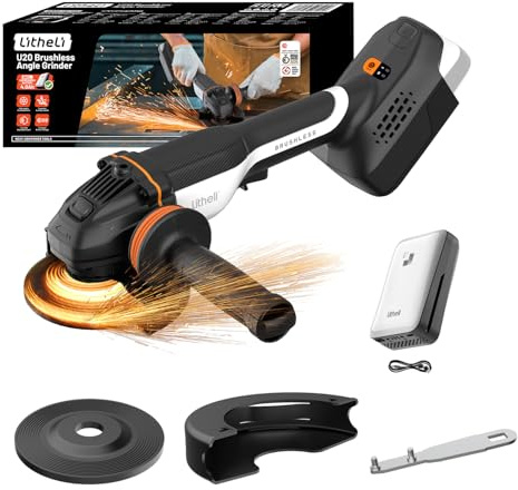 Litheli 20V Akku Winkelschleifer 125mm, 8500 U/min mit 4.0Ah Akku & bürstenlosem Motor, Drehzahlregelung zum Schneiden, Schleifen, Polieren, Entrosten