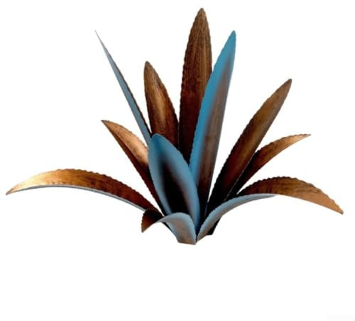 Robusta Decorazione da Giardino in Agave di Ferro (Blu con Asta ad H) | attraente scultura per esterni per prati e terrazze, design resistente alle intemperie