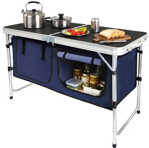 Daitore Campingküche faltbar, Leicht Campingschrank mit Aluminiumgestell und Staufach Tragetasche, Camping Küche Küchenbox Zeltschrank, Reiseküche für Outdoor Camping