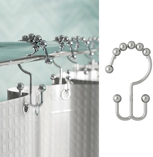 Zenna Home Ganchos para Cortina de Ducha, cromados, Juego de 12 – Cortina de Ducha Premium y Anillos de Forro con Doble Rodillo Deslizante y diseño de Doble Cara – Resistente a la corrosión