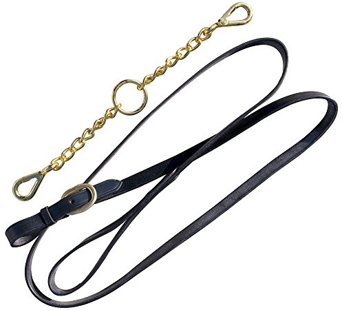 Shires Blenheim Black Leather Lead with Newmarket Brass Chain