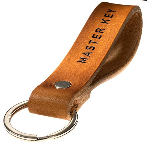 ELBERCRAFT® Schlüsselanhänger Leder MASTER KEY Geschenk für Frauen oder Männer pflanzlich gegerbt braun mit gravur schwarz 12 cm made in Germany Leather Keychain