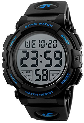 SKMEI Relojes militares deportivos digitales para hombre, con números grandes, impermeables, con alarma/temporizador, retroiluminación LED para correr, azul, Correa