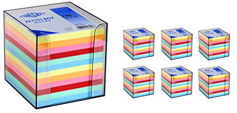 Wedo 2702651 Zettelbox Kunststoff (9 x 9 cm, rauchglas gefüllt, circa 700 Blatt, 6 farbig) (6, Zettelbox)