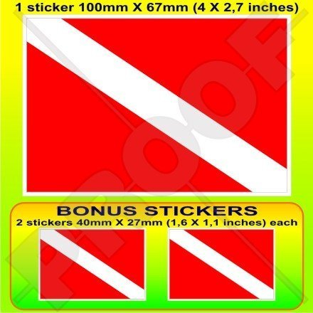 SCUBA DIVING Flagge DIVING nach unten Taucher 100mm Auto & Motorrad Aufkleber, Vinyl Sticker x1+2 BONUS