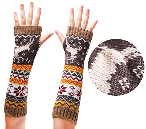 Amorar Winterhandschuhe Stricken Langen Arm wärmer Fäustlinge Fingerlose Armstulpen Daumenloch kaltes Wetter Stulpen Pulswärmer Armwärmer Muffs