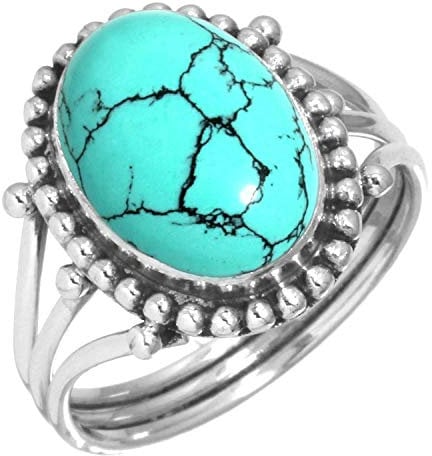Jeweloporium Blau Türkis Silber Ring Größe 49 (15,6), 925 Sterling Silber Ring für Damen, Oval Edelstein Handgefertigter Schmuck