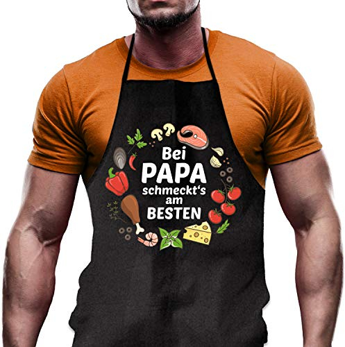 Shirtoo Kochschürze Bei Papa schmeckts am Besten - Lustiges Geschenk für Männer und Hobbyköche zum Geburtstag oder zu Weihnachten