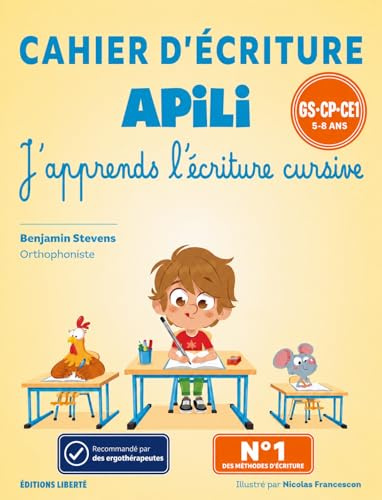 Apili : Cahier d'Écriture Ludique, Apprendre à Écrire en Cursive dès 5 Ans, Cahier d'Écriture Maternelle, Grande Section, CP et CE1, Tracer les Lettres, Motricité Fine, Préparation à la lecture