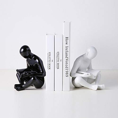 1 Paire de Serre-Livres de Lecture en céramique - Figurine décorative pour la Maison, Le Bureau, la Table et Le Bureau (Blanc et Noir)