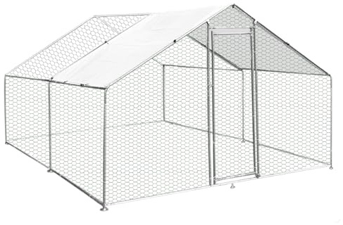 Walk In Chicken Run Cage Coop 3m x 4m x 2m Dog Pen House Kennel Large Galvanised Steel Metal Enclosure Rabbits Ducks Poultry Roof Cover Shelter Sunshade Pets Outdoor Backyard Farm Animal