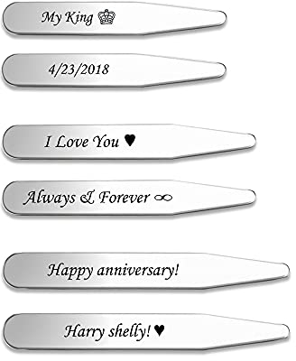 Zysta Personalized Text Gravur 6 Stück Kragenstäbchen Set mit Gravur Edelstahl Stäbchen für Herren Personalisierte Geschenke, 3 Größe