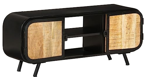 vidaXL Raues Mangoholz TV Schrank mit 2 Fächern 2 Regalen Lowboard TV Möbel Tisch Board Sideboard Fernsehtisch Fernsehschrank HiFi-Schrank 110x30x45cm