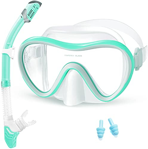 Supertrip Trocken Schnorchelset mit Anti-beschlag Taucherbrille Panorama Blickfeld gehärtete wasserdichte Gläser Schnorchelbrille Taucherset für Erwachsene Unisex Trockenschnorchel