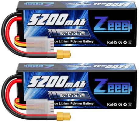 Zeee 3S Lipo Battery 5200mAh 11.1V 80C with XT60 Connector Hard Case Battery for RC Car Truck Tank Boat RC Plane Airplane Quadcopter Helicopter (2 Pack)