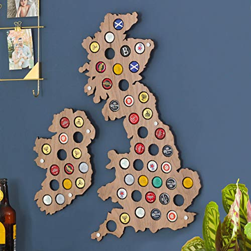 British Isles Beer Collector Cap Map Wall Art | These Beer Bottle Caps Collector Map Makes Ideal Birthday Gifts for Him or Dads Birthday Gifts | Personalised Dad Birthday Gift or Fathers day Gift