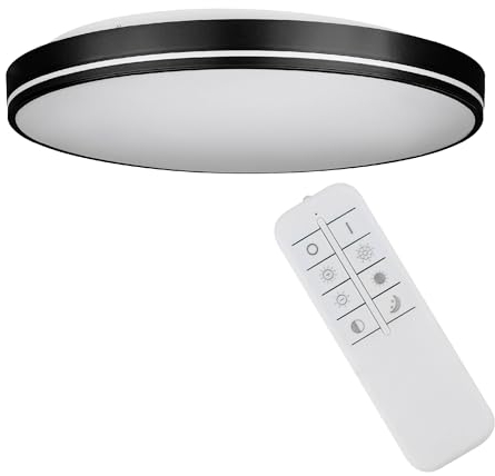 EGLO LED Deckenleuchte Orotava, runde Deckenlampe mit Kristall-Effekt, Aufbauleuchte dimmbar mit Fernbedienung, Metall und Kunststoff in Schwarz und Weiß, warmweiß-kaltweiß, Ø 39,5 cm