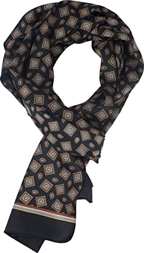 feiner Herrenschal mit extravagantem Muster, leichte Qualität, Vintage-Pattern, schmaler Schal - Made in Italy (Schwarz 05)