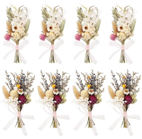 Livdouyu 8 Stück Trockenblumenstrauß Klein, Mini Blumenstrauß Getrocknet, Mini Trockenblumen, Getrocknete Blumen Trockenblumen Klein für Geschenk DIY Hochzeitsdekoration Geburtstag Party-Dekorationen