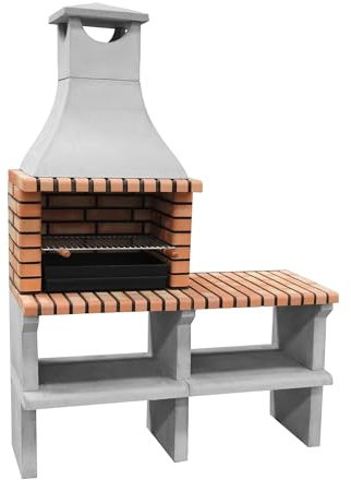 MOVELAR - Barbacoa de Obra Prefabricada de Leña y Carbón Modelo Sines XL (Gris, Naranja - 144 x 58 x 200 cm) REF: 3530/3 - Cocina de Exterior para Jardín o Patio