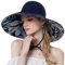 AIEOE Capeline Femme Imprimé Bord Large Chapeau d’Eté Protection Solaire Coton Respirant style02 Bleu Marine