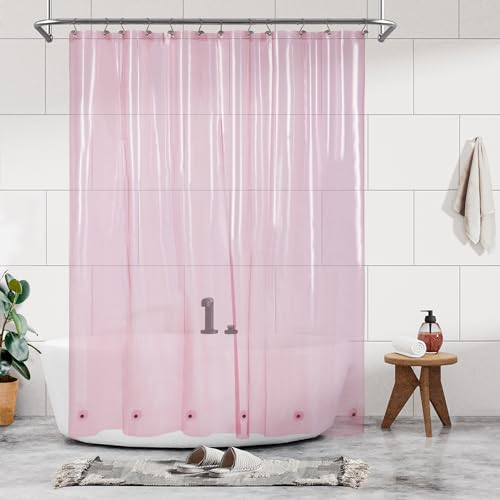 Barossa Design Fodera per tenda da doccia in PEVA, resistente, con 6 calamite e occhielli in metallo, 182,9 x 182,9 cm, impermeabile, per doccia, colore: rosa trasparente