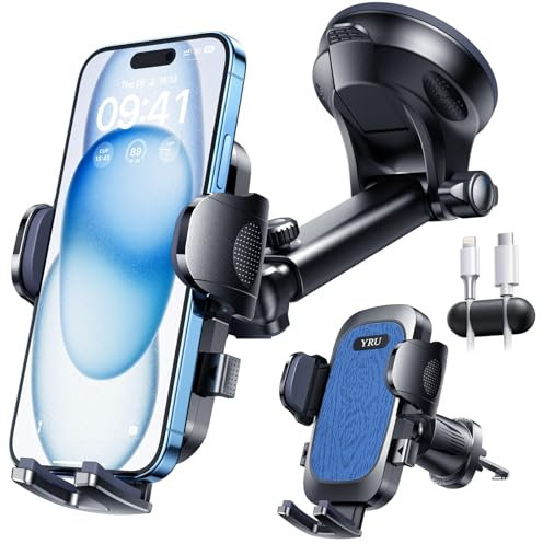 YRU 2025 Ultimate Car Phone Holder 90+LBS Strongest Suction & Military-Grade【Patent & Safety Certs】 Dash Window Vent Cradle Van Automobile Accessories for iPhone 16 Pro Max 15 14 Samsung,Light Blue