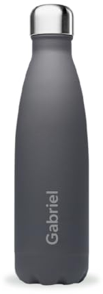 Qwetch - Bouteille Personnalisée Isotherme 500ml Granite - Gourde Nomade Inox Recyclé - 24h Froid et 12h Chaud - Etanche, Sans BPA & Réutilisable (Gris)