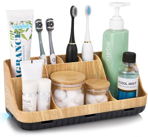Zahnbürstenhalter für Badezimmer Organizer, Elektrische Zahnbürste und Zahnpasta Halter, 7 Slots Badorganizer für Badezimmer und Familie (Wood Grain)
