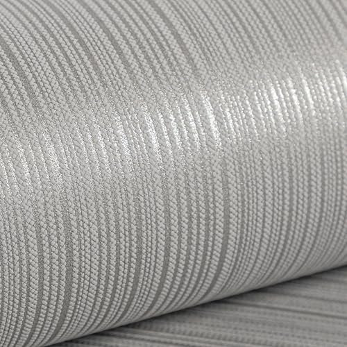 Baketron Grey Wallpaper - Modern 3D Embossed Flock Textured Feature Silver Grey Stripes Glitter Wallpaper for Adults Boys Girls Bedroom Living Room Kitchen