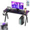 Suusolny 140 x 60 cm Mesa ergonómica para gaming, escritorio de trabajo, mesa de ordenador con LED RGB y auriculares, gancho y soporte para bebidas y reposapiés ajustables, en forma de A, mesa de